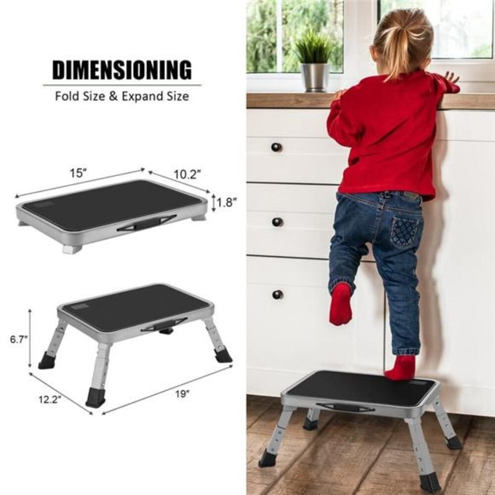 Foldable Step Stool, Adjustable Step Stool with a Non-Slip Platform, Step Ladder - Picture 5 of 7